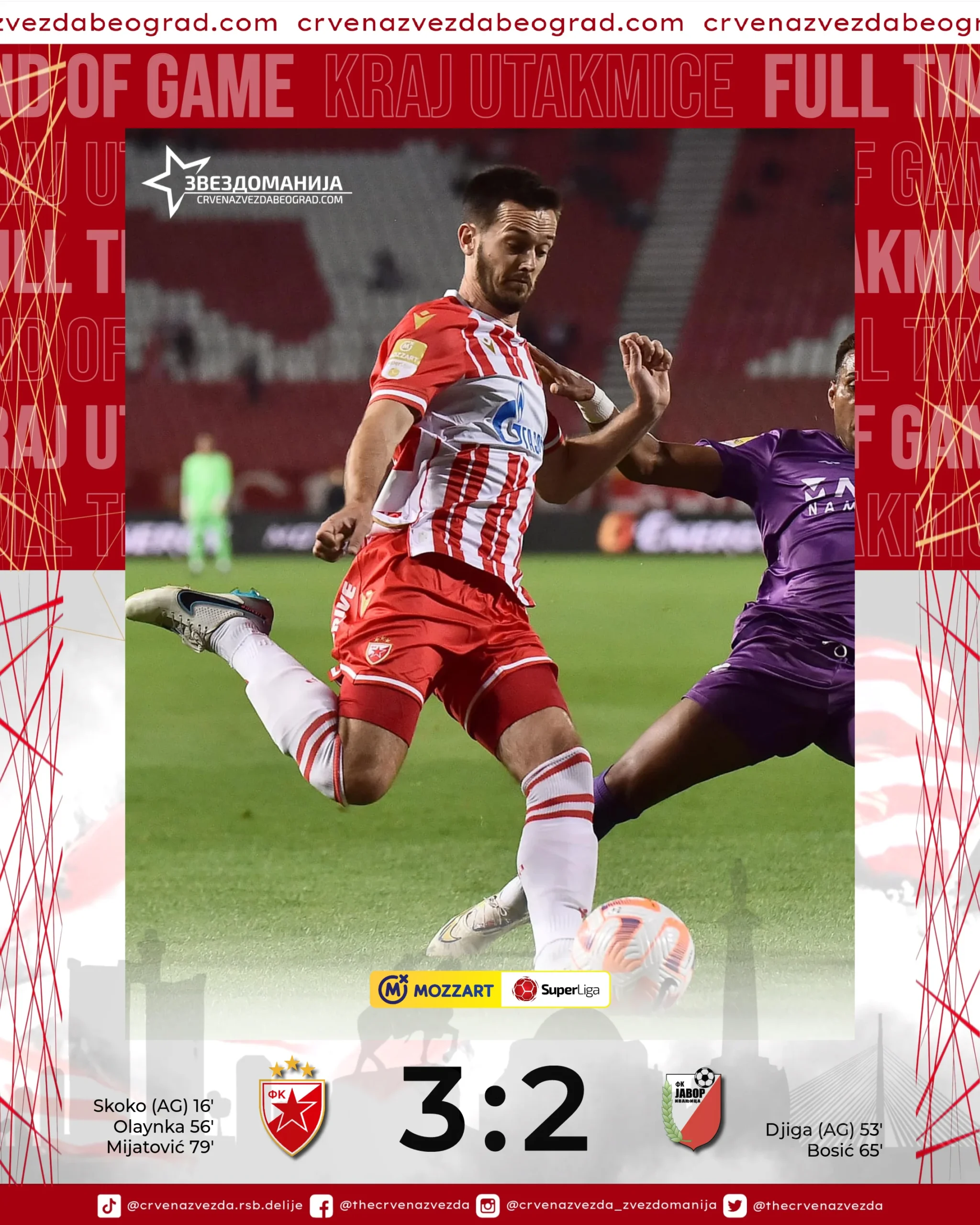 FK Vojvodina Novi Sad 1-2 FK Crvena Zvezda Belgrad :: Resumos