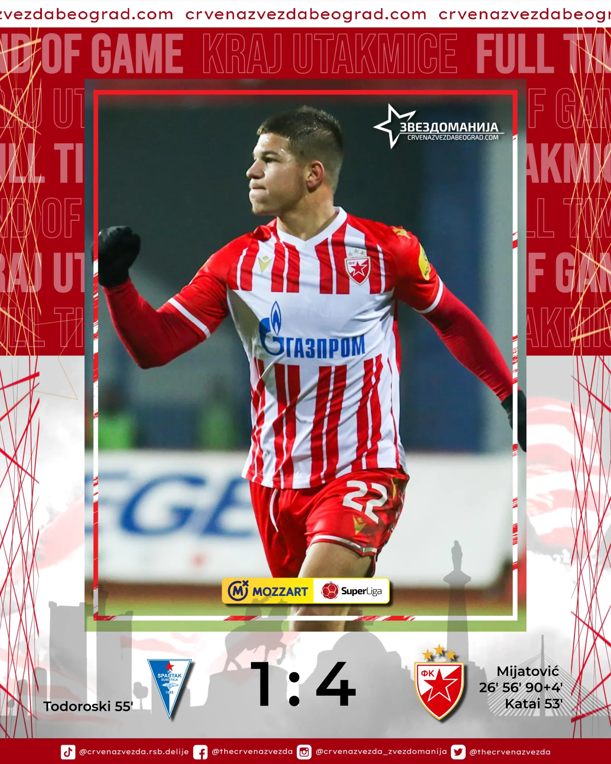 KRAJ: Spartak - Crvena zvezda 1:4